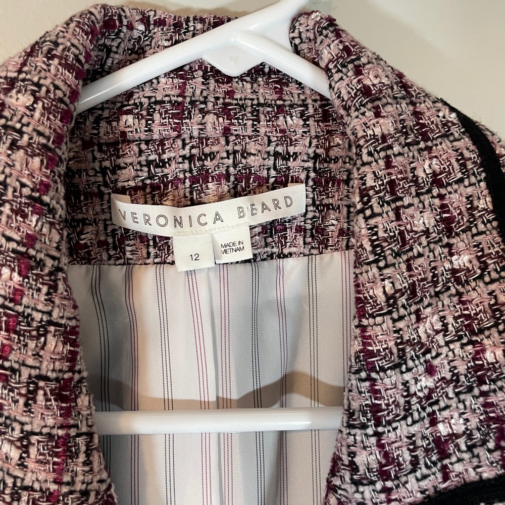 Veronica Beard Womens Size 12 Theron Pink Purple Tweed Double Breasted Blazer - Picture 2 of 9